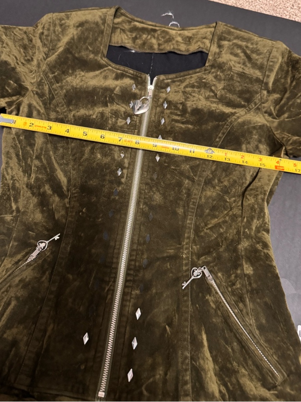 Green Velvet Goth Grunge Dress + Jacket Set - Picture 11 of 14